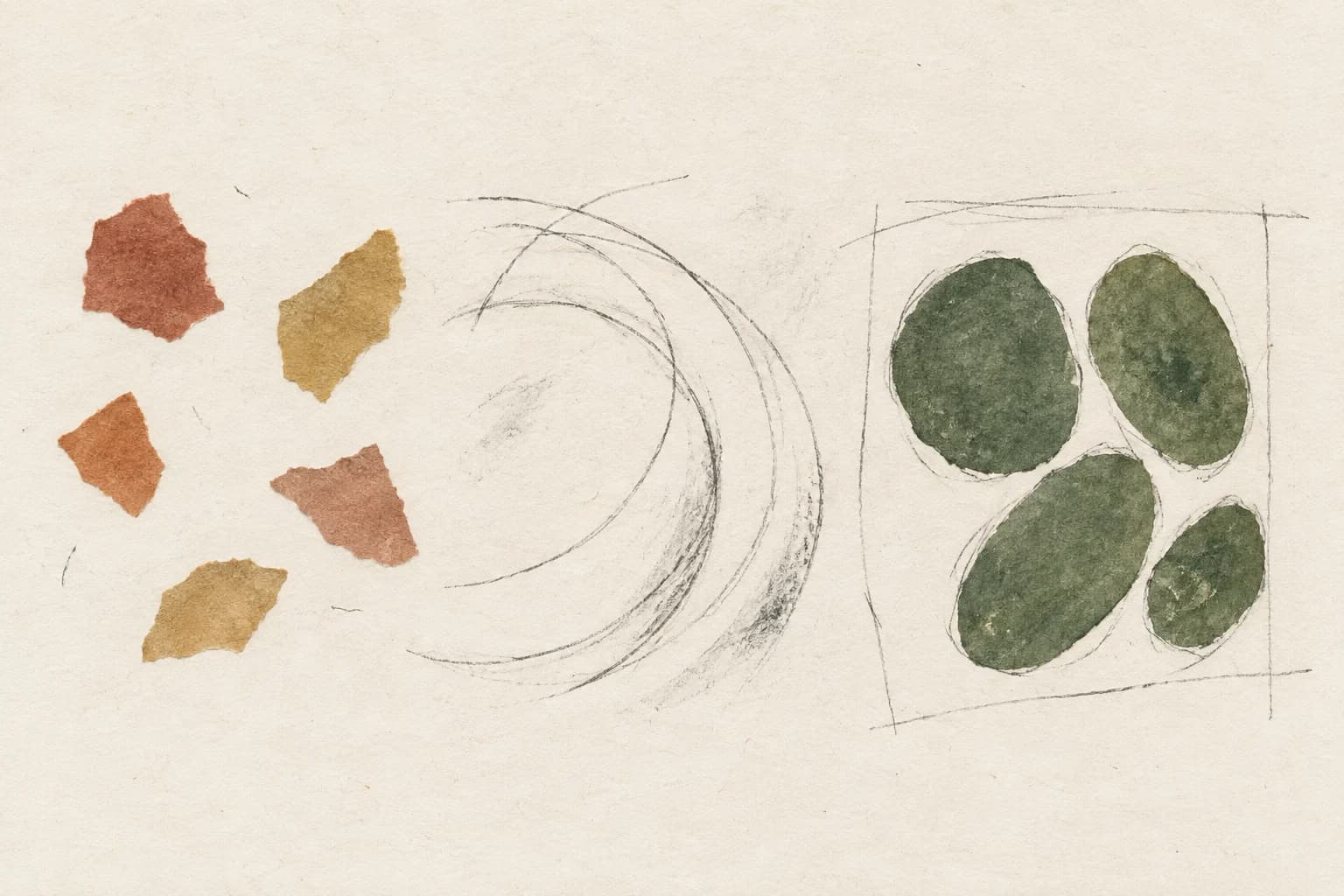 散らばった予約が一つにまとまる様子を表した手描き風の抽象イラスト